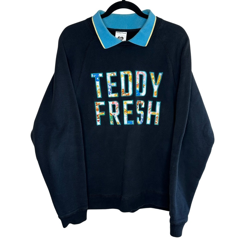 Teddy Fresh Care Bears  Collab Black Collared Polo Sweatshirt Size Medium